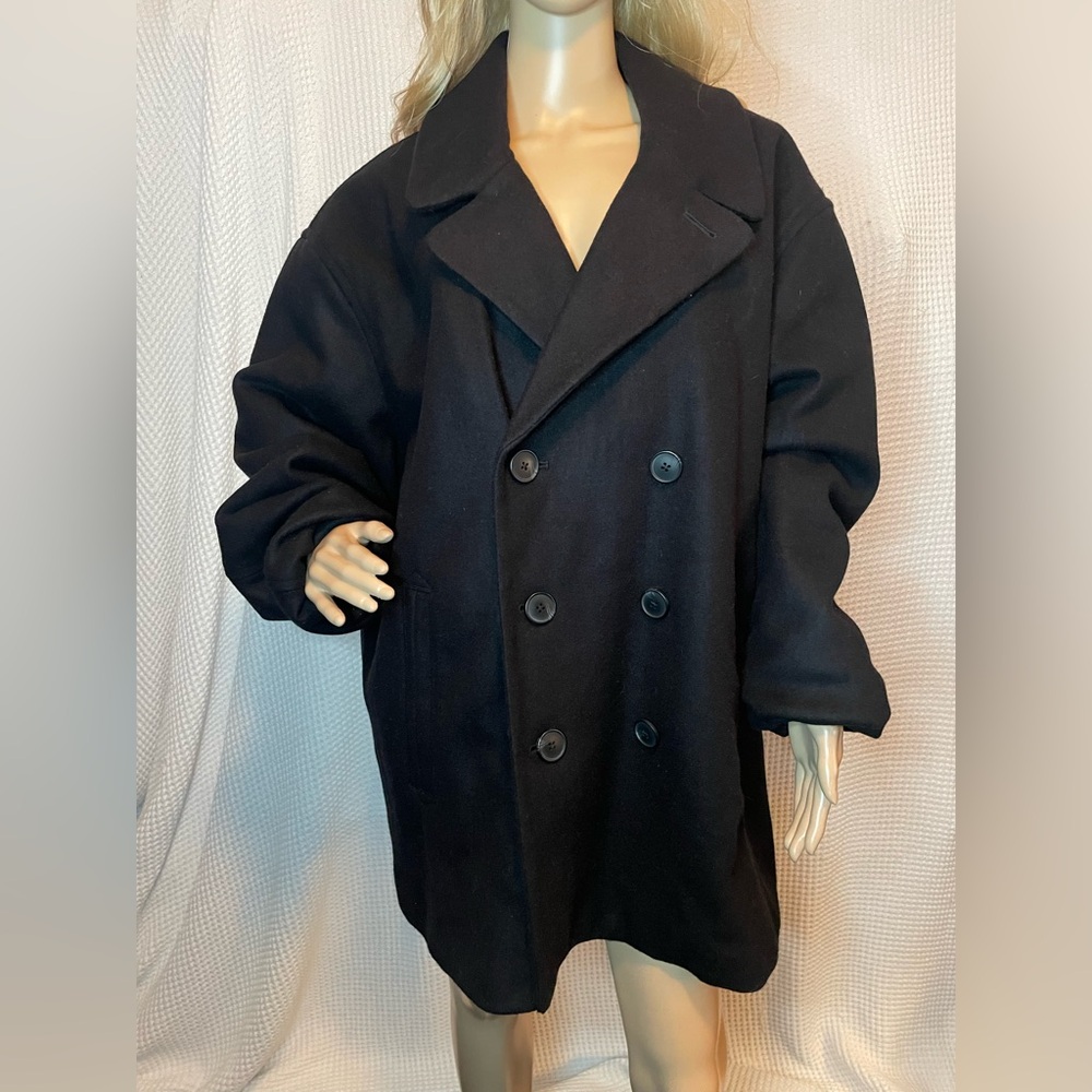 Black Double Breasted Button Pea Coat Size 3x - image 2